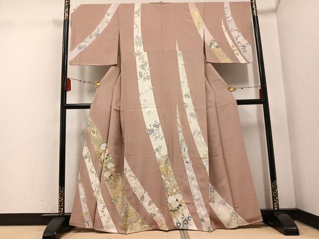 平和屋着物○訪問着 友禅 駒刺繍 草花文 金彩 鈴乃屋扱い 正絹 逸品