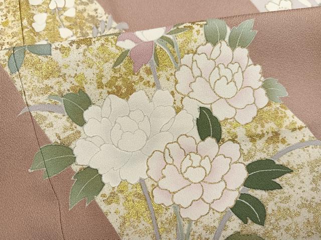 509mh77●訪問着 桜花散らし 裾に刺繍 ベージュ 友禅 金彩縁取り●美品 平和屋着物○訪問着 友禅 駒刺繍 草花文 金彩 鈴乃屋扱い 正絹 逸品