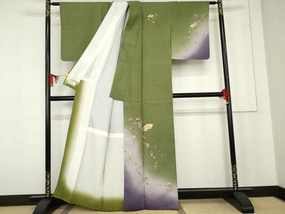 平和屋着物●訪問着　扇面枝垂れ花文　暈し染め　金彩　やまと誂製　正絹　逸品　AABE7014cs
