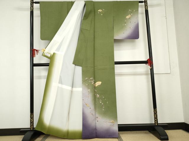 平和屋着物●訪問着　扇面枝垂れ花文　暈し染め　金彩　やまと誂製　正絹　逸品　AABE7014cs