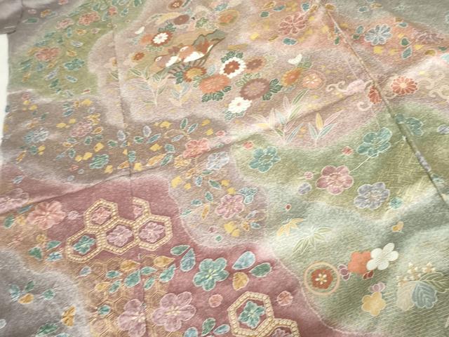 平和屋着物○訪問着 絞り 鴛鴦吉祥草花文 暈し染め 金彩 仮