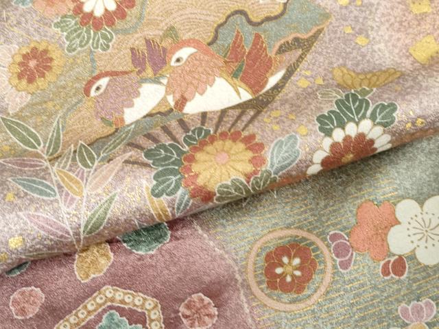 平和屋着物●訪問着　絞り　鴛鴦吉祥草花文　暈し染め　金彩　仮絵羽　正絹　逸品　未使用　AABE7016cs 平和屋着物○訪問着 絞り 鴛鴦吉祥草花文 暈し染め 金彩 仮