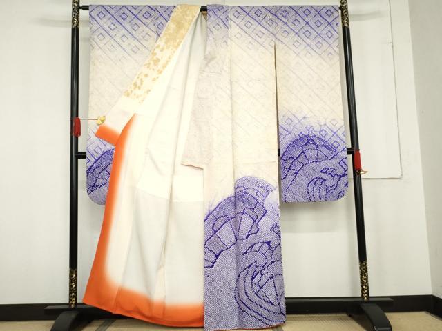 平和屋着物●豪華振袖　総絞り　立波文　暈し染め　正絹　逸品　AABE7020cs 平和屋着物○豪華振袖 総絞り 立波文 暈し染め 正絹 逸品 AABE7020cs