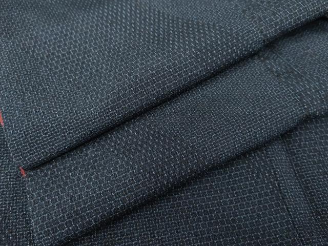 平和屋着物●本塩沢　110亀甲　斜縞　正絹　逸品　AABE7022cs