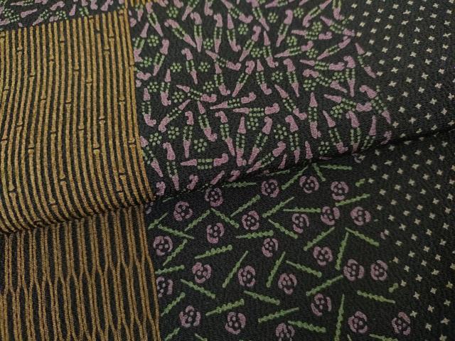 平和屋着物●上質な小紋　変り市松　黒地　正絹　逸品　AABE7031cs