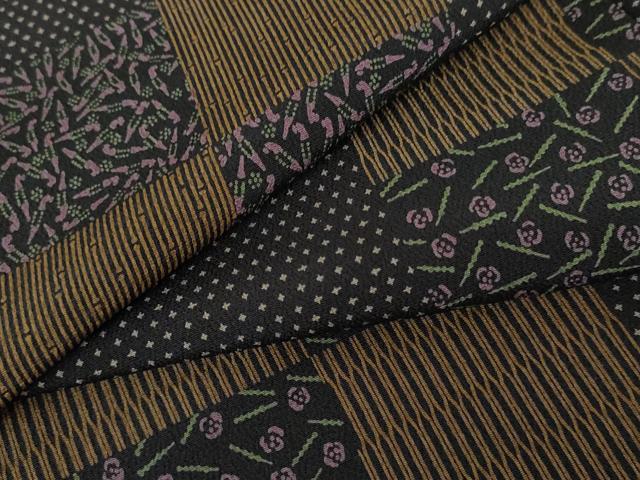 平和屋着物●上質な小紋　変り市松　黒地　正絹　逸品　AABE7031cs