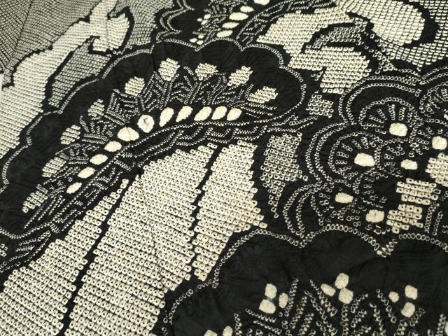平和屋着物●本疋田絞り　訪問着　総絞り　立波松文　黒地　正絹　逸品　AABE7048cs