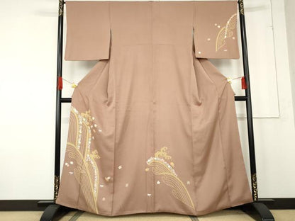 平和屋着物●訪問着　友禅　立波花唐草文　金彩　正絹　逸品　AABE7051cs
