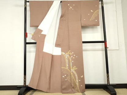 平和屋着物●訪問着　友禅　立波花唐草文　金彩　正絹　逸品　AABE7051cs