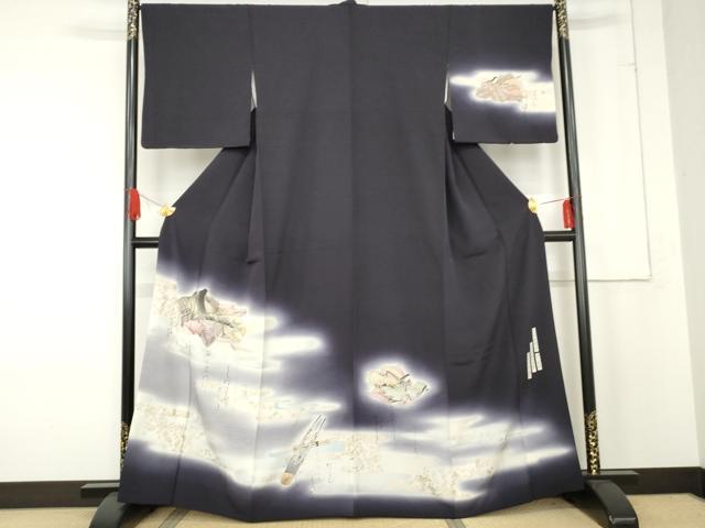 【極美品】京の名工 友禅師「樽本伊勢蔵氏作」金通し織「かるた文様」藤鼠色 平和屋着物○友禅師・京の名工・伝統工芸士・樽本伊勢蔵 訪問