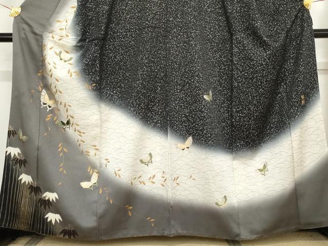 金継ぎ着物 Theater INVI 鷺森アグリ agris 黒×ベージュ S 平和屋着物○訪問着 好粋 舞蝶文 暈し染め 黒地 金銀