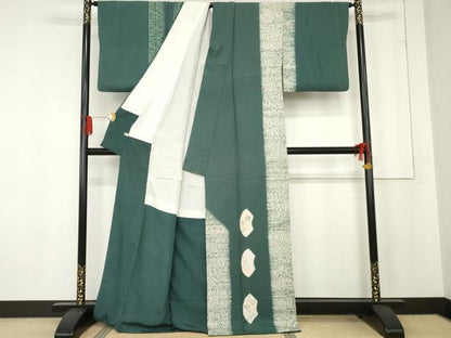 平和屋着物●訪問着 作家物 杢目絞り 地紙花文 正絹 逸品 AABE7082cs