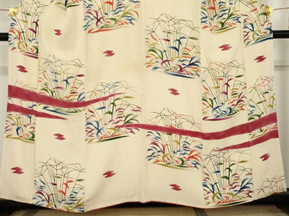 平和屋着物●型絵染の人間国宝　稲垣稔次郎　訪問着　枝葉文　鬼しぼ縮緬　正絹　逸品　AABE7084cs