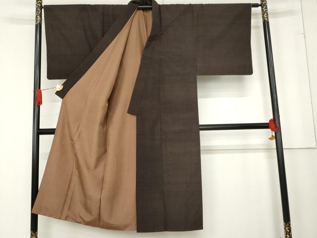 平和屋着物●男性　紬　アンサンブル　格子　正絹　逸品　AABE7085cs