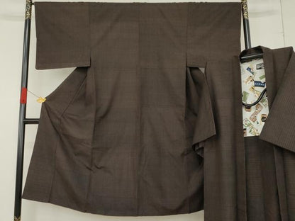 平和屋着物●男性　紬　アンサンブル　格子　正絹　逸品　AABE7085cs