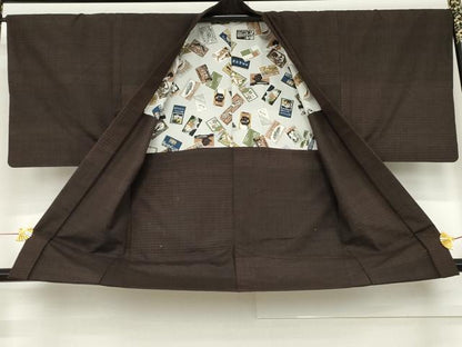 平和屋着物●男性　紬　アンサンブル　格子　正絹　逸品　AABE7085cs