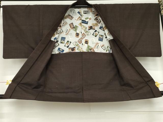 平和屋着物●男性　紬　アンサンブル　格子　正絹　逸品　AABE7085cs