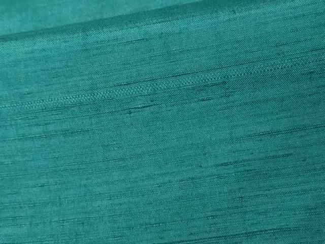 平和屋着物○紅花紬 米沢 新田秀次 色無地 青緑色 ロング丈