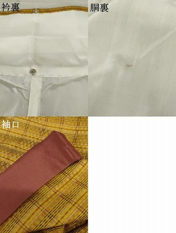 平和屋着物○山下八百子 本場黄八丈 紬 市松綾織 格子 正絹