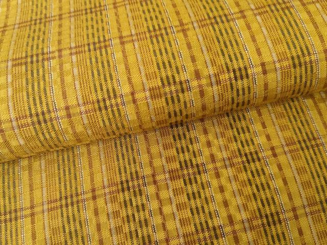平和屋着物○山下八百子 本場黄八丈 紬 市松綾織 格子 正絹