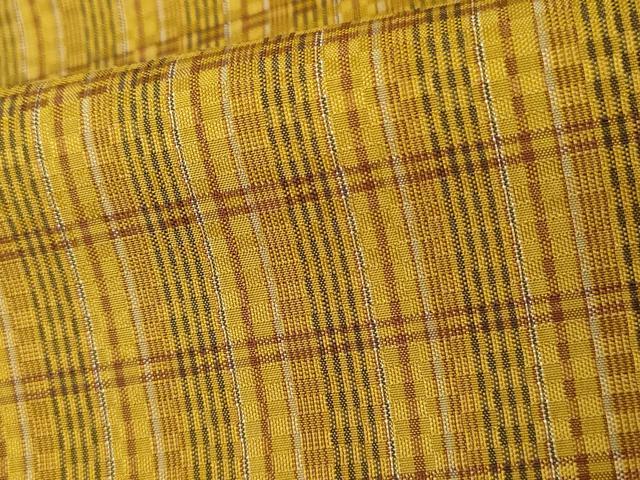 平和屋着物○山下八百子 本場黄八丈 紬 市松綾織 格子 正絹