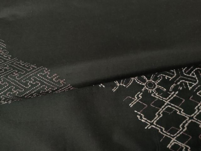 平和屋着物○訪問着 紬地 刺繍 刺し子 吉祥文 黒地 正絹 逸品 AABE7106cs