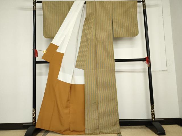 平和屋着物●上質な紬　縞　正絹　逸品　AABE7109cs
