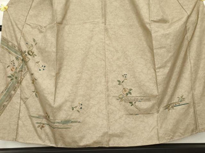 平和屋着物●本場大島紬　訪問着　中国三大刺繍　汕頭刺繍　スワトウ刺繍　更紗枝花文　金糸　正絹　逸品　未使用　AABE7116cs
