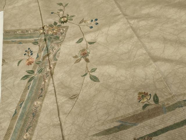 平和屋着物●本場大島紬　訪問着　中国三大刺繍　汕頭刺繍　スワトウ刺繍　更紗枝花文　金糸　正絹　逸品　未使用　AABE7116cs
