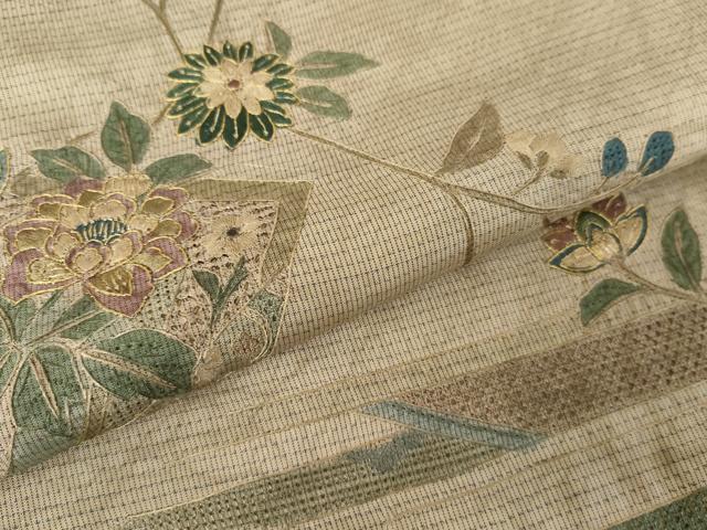 平和屋着物○本場大島紬 訪問着 中国三大刺繍 汕頭刺繍 スワトウ刺繍