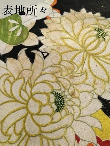 平和屋着物●アンティーク　大正ロマン　小紋　吉祥草花文　黒地　金彩　正絹　逸品　AABE7117cs