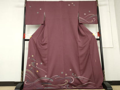 平和屋着物●森英恵・HANAE MORI　訪問着　刺繍　竜田川　金糸　金彩　ロング丈　正絹　逸品　AABE7119cs