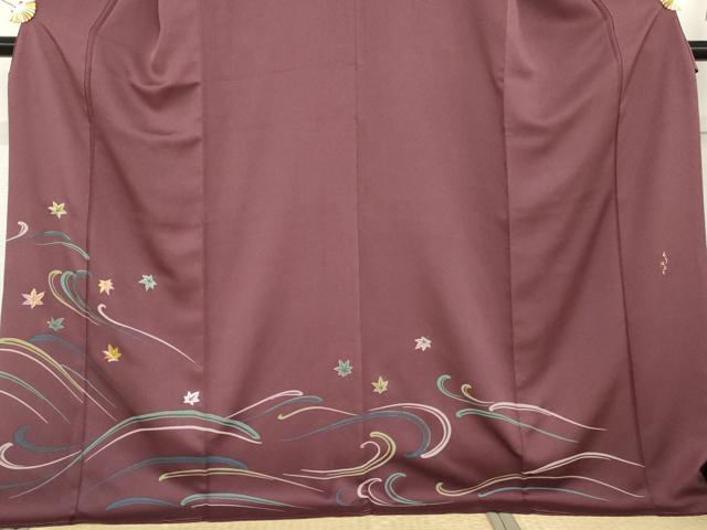 平和屋着物○森英恵・HANAE MORI 訪問着 刺繍 竜田川 金糸 金彩 ロング丈