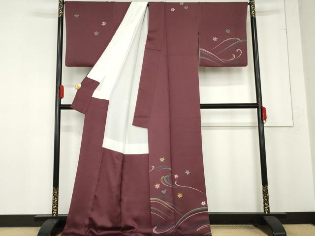 平和屋着物●森英恵・HANAE MORI　訪問着　刺繍　竜田川　金糸　金彩　ロング丈　正絹　逸品　AABE7119cs