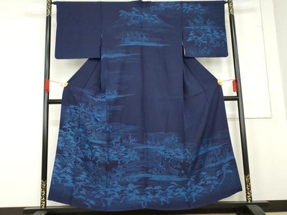 平和屋着物●訪問着　本藍　浜松風景文　正絹　逸品　AABE7120cs