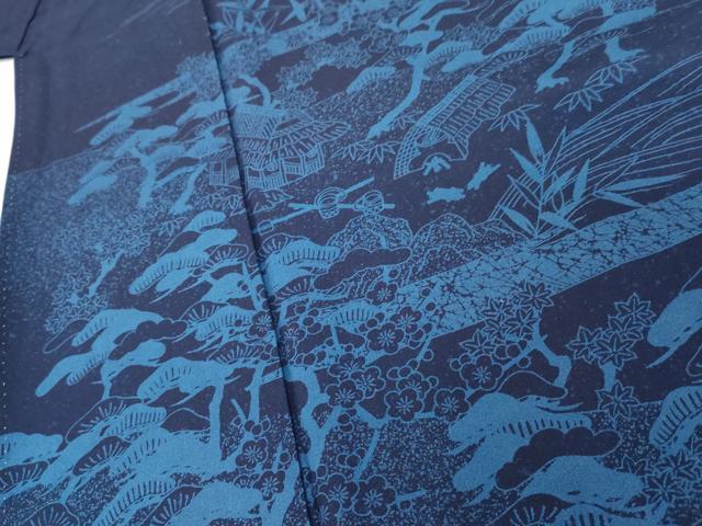 平和屋着物●訪問着　本藍　浜松風景文　正絹　逸品　AABE7120cs
