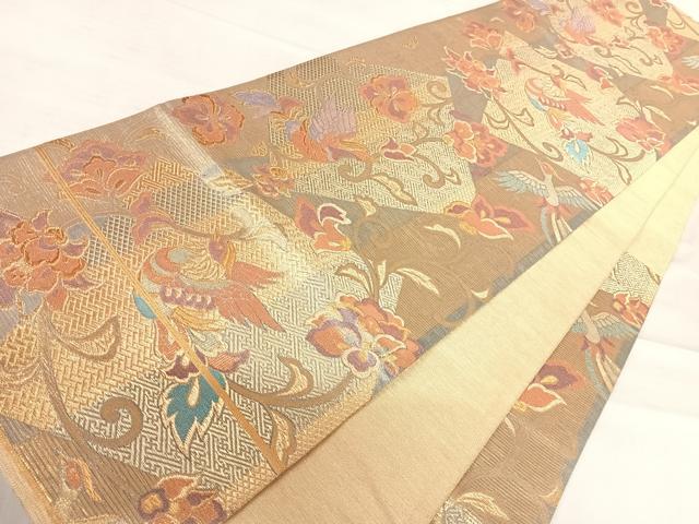 平和屋着物◎六通柄袋帯　花喰い鳥　金糸　正絹　逸品　AABE7121yx