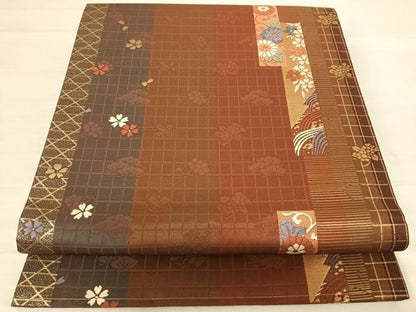 平和屋着物◎六通柄袋帯　唐織　花短冊文　金糸　正絹　逸品　AABE7125yx