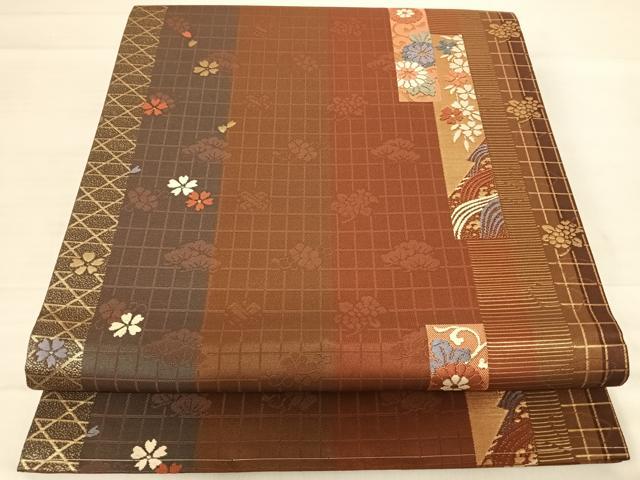 平和屋着物◎六通柄袋帯　唐織　花短冊文　金糸　正絹　逸品　AABE7125yx