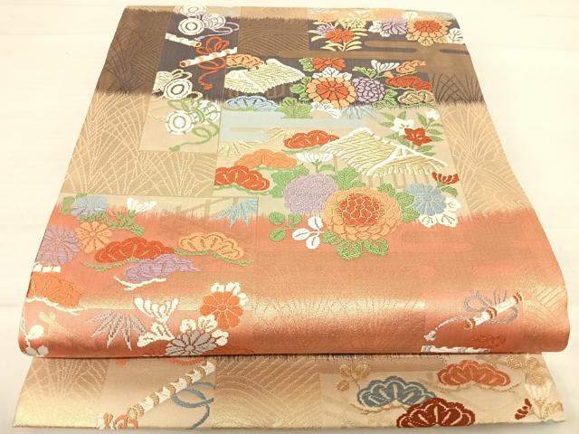 平和屋着物◎六通柄袋帯　唐織　色紙草花文　金糸　正絹　逸品　AABE7126yx