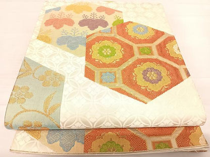 平和屋着物◎六通柄袋帯　亀甲花文　金糸　正絹　逸品　AABE7131yx