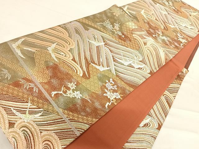 平和屋着物◎六通柄袋帯　飛鶴立波文　金銀糸　正絹　逸品　AABE7132yx