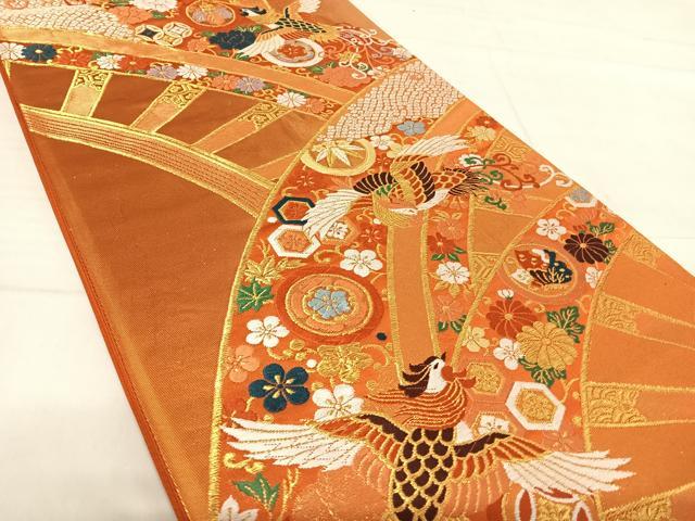平和屋着物◎六通柄袋帯　唐織　吉祥花鳥文　金糸　正絹　逸品　AABE7135yx