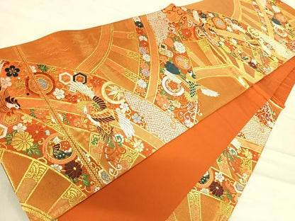 平和屋着物◎六通柄袋帯　唐織　吉祥花鳥文　金糸　正絹　逸品　AABE7135yx