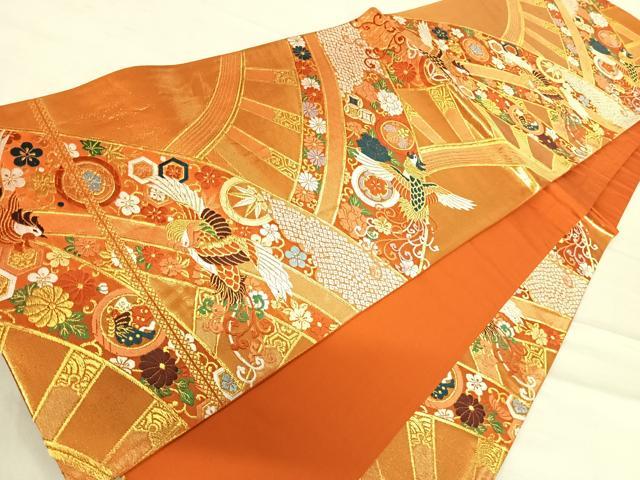 平和屋着物◎六通柄袋帯　唐織　吉祥花鳥文　金糸　正絹　逸品　AABE7135yx