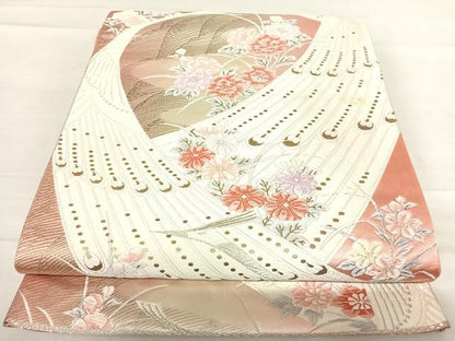 平和屋着物◎六通柄袋帯　唐織　孔雀花文　金銀糸　正絹　逸品　AABE7139yx