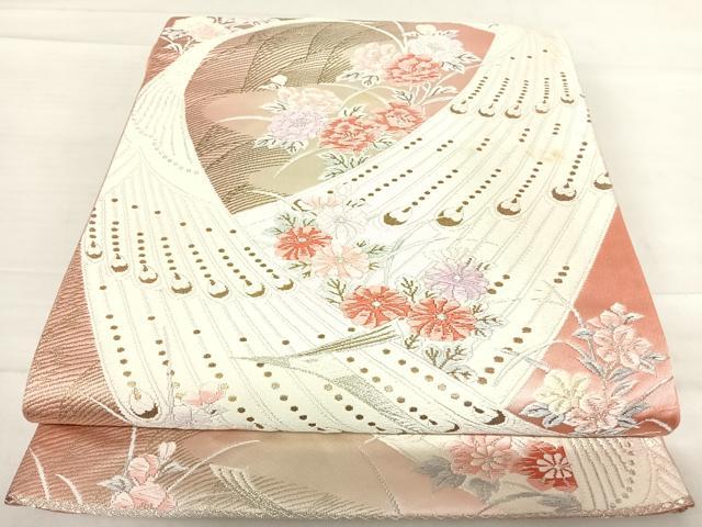 平和屋着物◎六通柄袋帯　唐織　孔雀花文　金銀糸　正絹　逸品　AABE7139yx