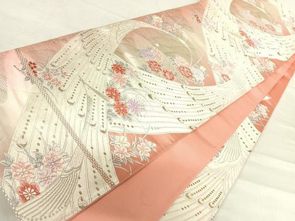 平和屋着物◎六通柄袋帯　唐織　孔雀花文　金銀糸　正絹　逸品　AABE7139yx