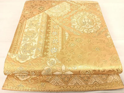 平和屋着物◎西陣　六通柄袋帯　切嵌花鳥文　金糸　正絹　逸品　AABE7141yx