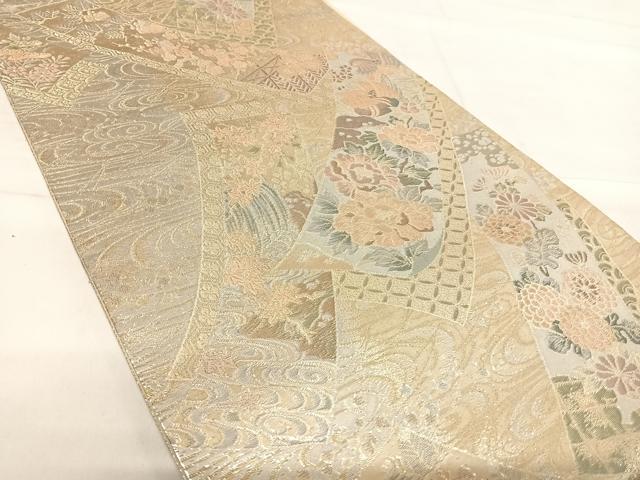 平和屋着物◎六通柄袋帯　短冊花文　金銀糸　正絹　逸品　AABE7142yx